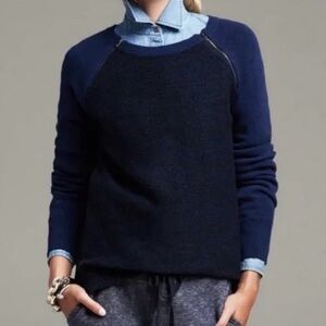 Banana Republic Blue Zip Raglan‎ Shoulder Italian Wool Sweater Size Medium